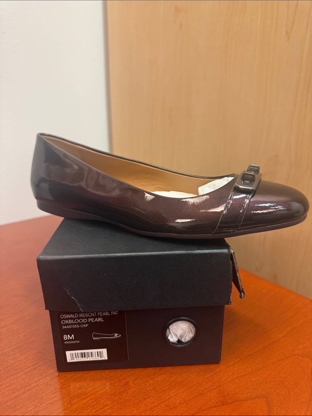 NEW coach oswald iridescent pearl oxblood flats shoes size 8